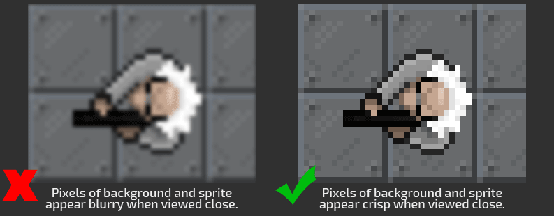 Comparison of blurry and sharp pixel art
